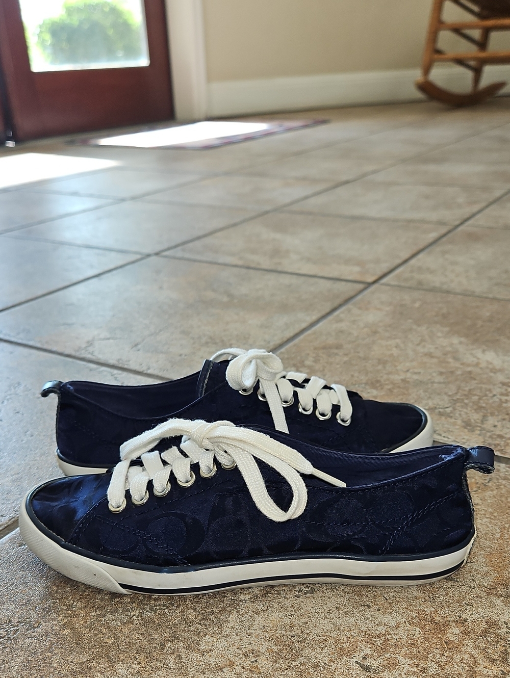 Coach Suzy Navy Velvet Low-Top Sneakers with White Laces